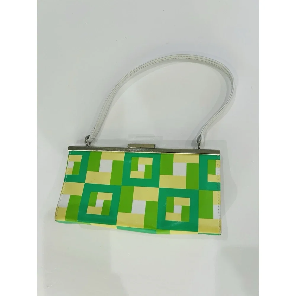 Vintage Claires Icing‎ Y2K Mini Shoulder Bag Purse Kiss Lock Green Geo 00s Bratz